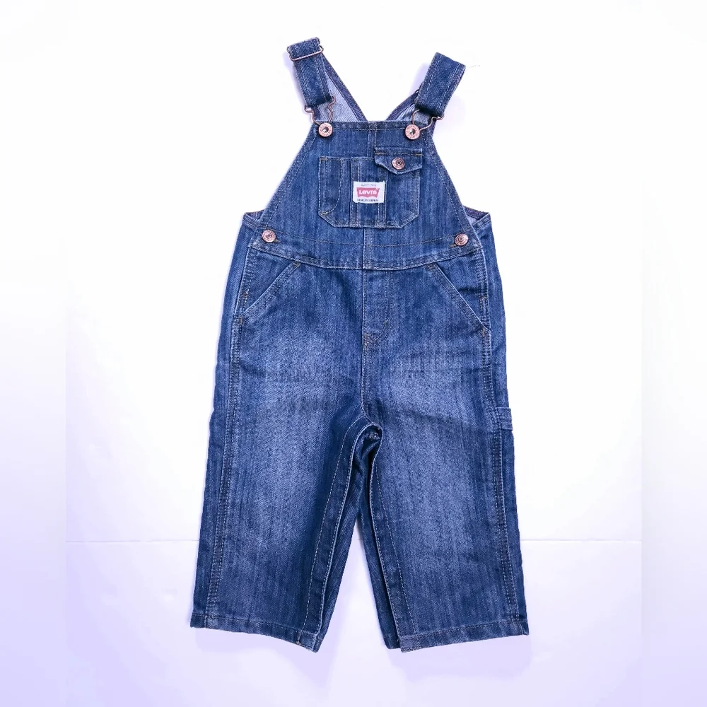 Levis Dark Wash Blue Denim Carpenter Overalls Baby 18M Adjustable